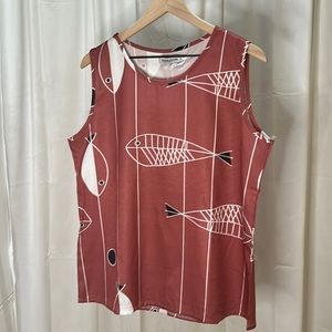 ✨ 2/$20 ✨ Misslook Red & White Fish Print Crew neck Sleeveless Nautical Top Sz L